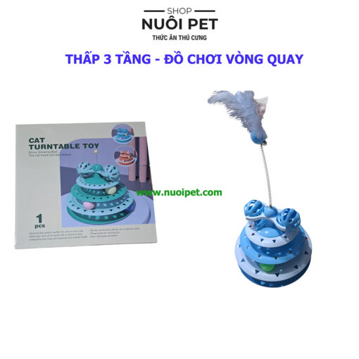 Đồ chơi tháp bóng 3 tầng có lông vũ và chuông cho mèo