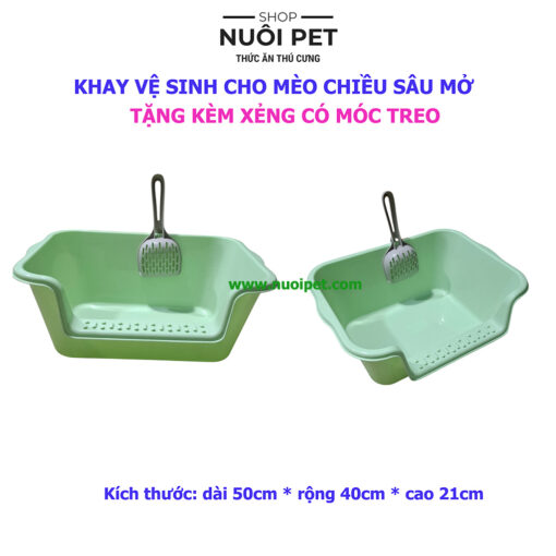 Khay vệ sinh cho mèo có chiều sâu liên tục 50x40x21cm (Tặng Xẻng)